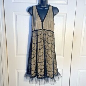 Vintage Max Studio SP Dress Women Large Beige Black Lace Overlay Y2K Sleeveless